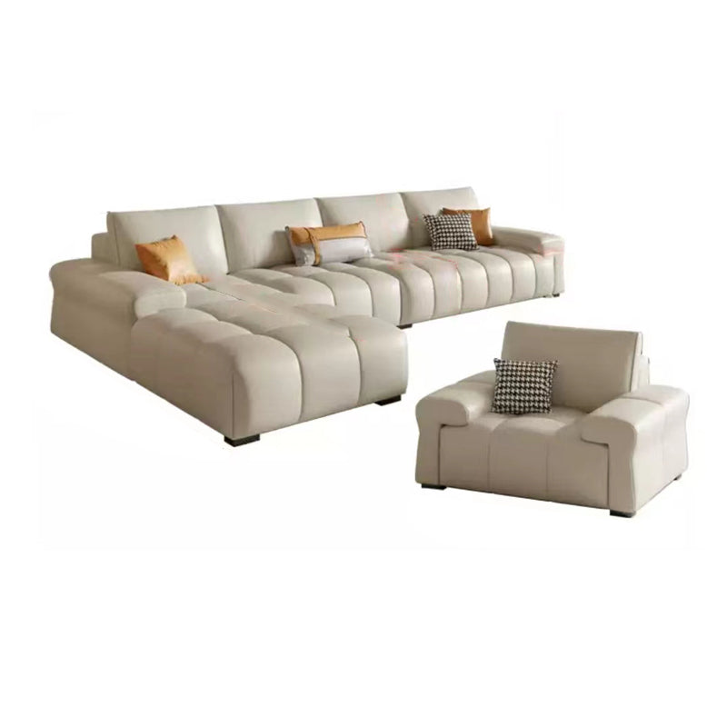 Pillow Top Arm L-shape Sectional Genuine Leather Sectional with Pillows