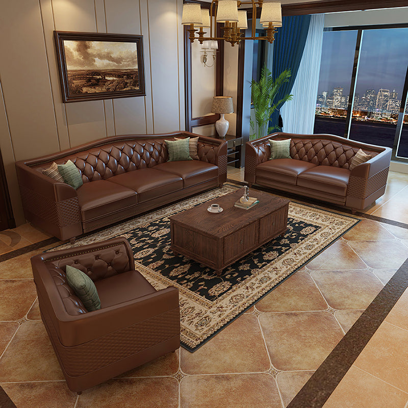 Flared Arm Tufted Back Sectional Sofa Mid-century Modern Brown Sectional