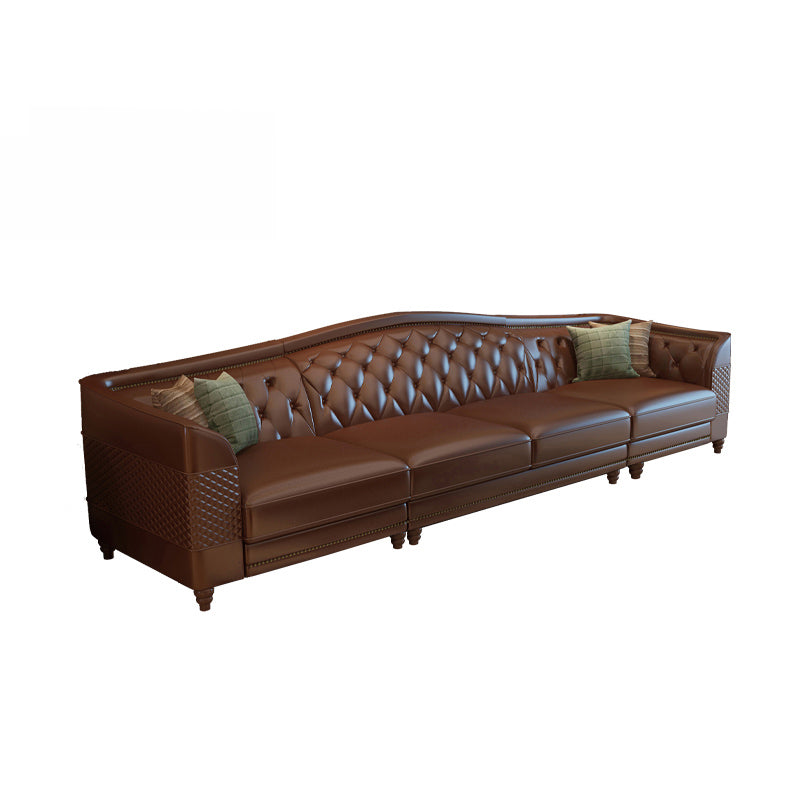 Flared Arm Tufted Back Sectional Sofa Mid-century Modern Brown Sectional