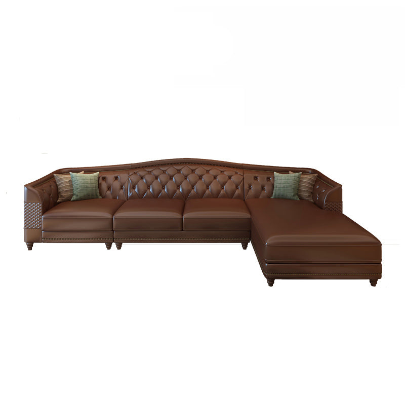 Flared Arm Tufted Back Sectional Sofa Mid-century Modern Brown Sectional