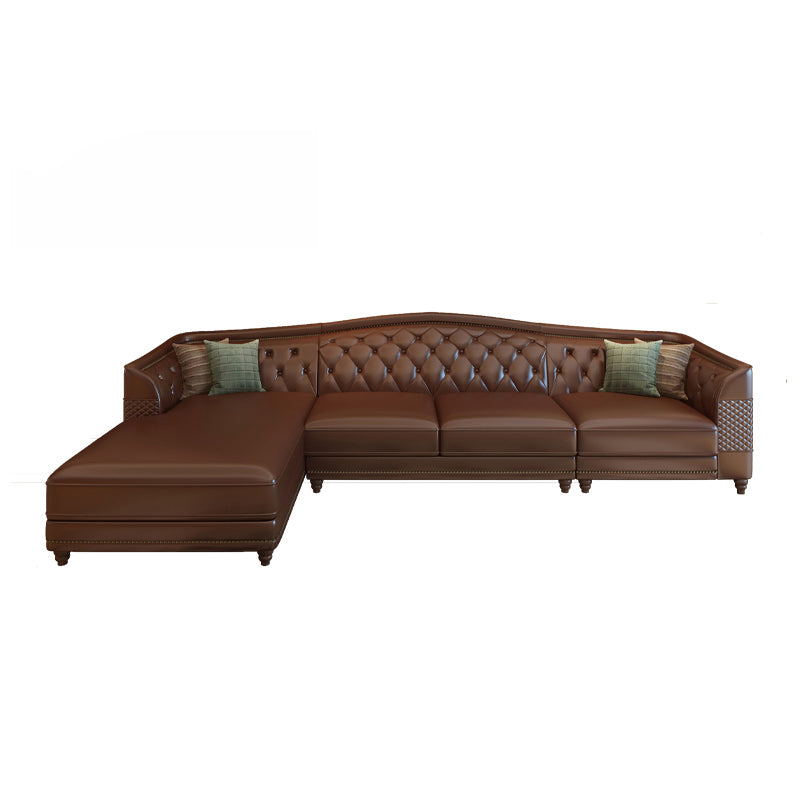 Flared Arm Tufted Back Sectional Sofa Mid-century Modern Brown Sectional