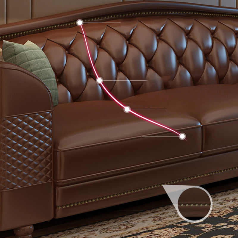 Flared Arm Tufted Back Sectional Sofa Mid-century Modern Brown Sectional