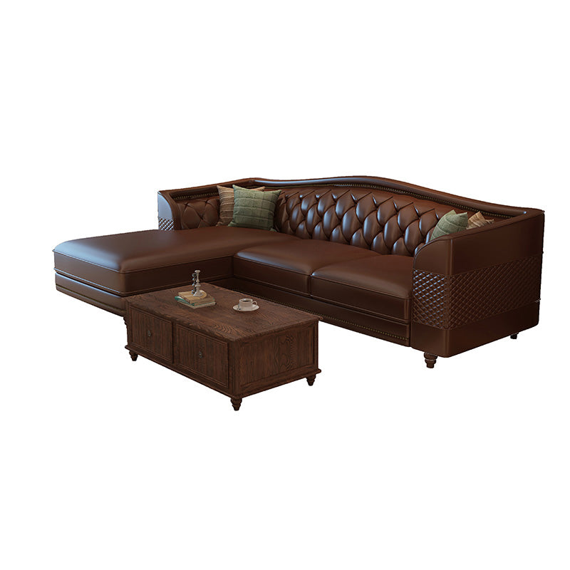 Flared Arm Tufted Back Sectional Sofa Mid-century Modern Brown Sectional