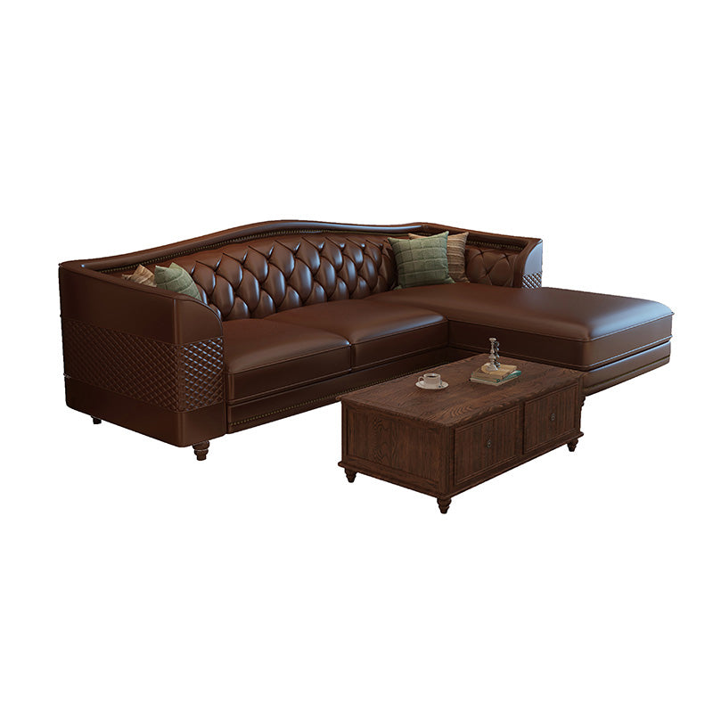 Flared Arm Tufted Back Sectional Sofa Mid-century Modern Brown Sectional
