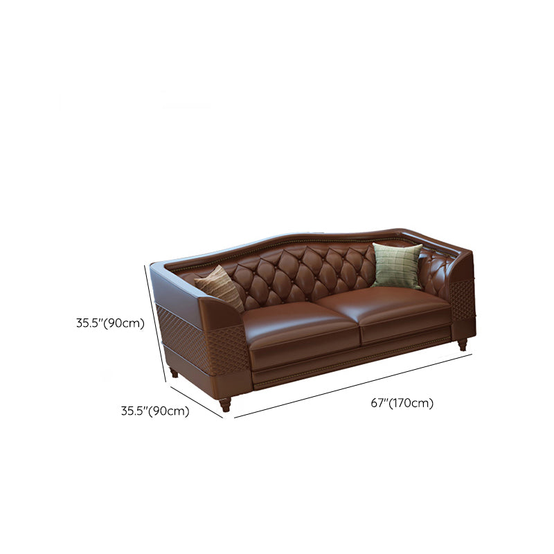 Flared Arm Tufted Back Sectional Sofa Mid-century Modern Brown Sectional