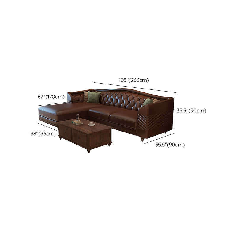 Flared Arm Tufted Back Sectional Sofa Mid-century Modern Brown Sectional