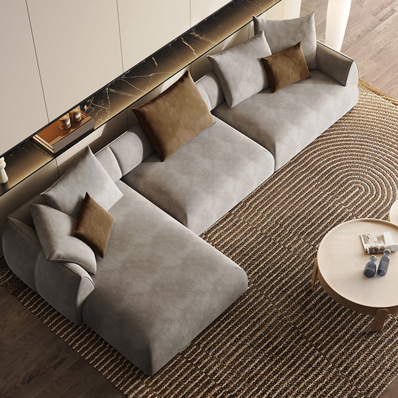 Mid Century Modern Sectional L-shape Fabric Sectional with Pillows