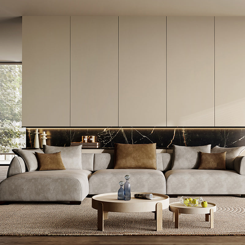 Mid Century Modern Sectional L-shape Fabric Sectional with Pillows