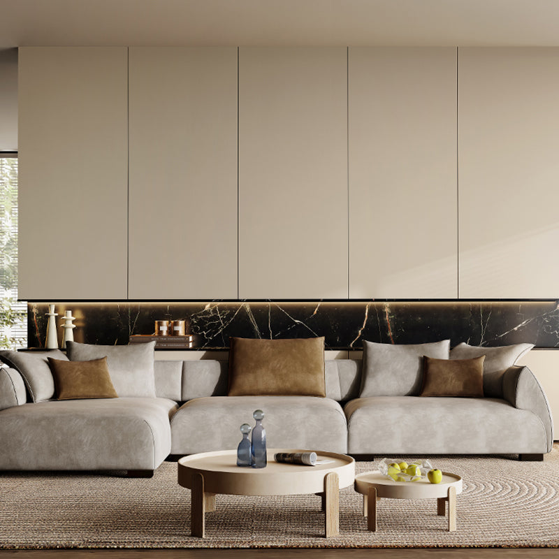 Mid Century Modern Sectional L-shape Fabric Sectional with Pillows