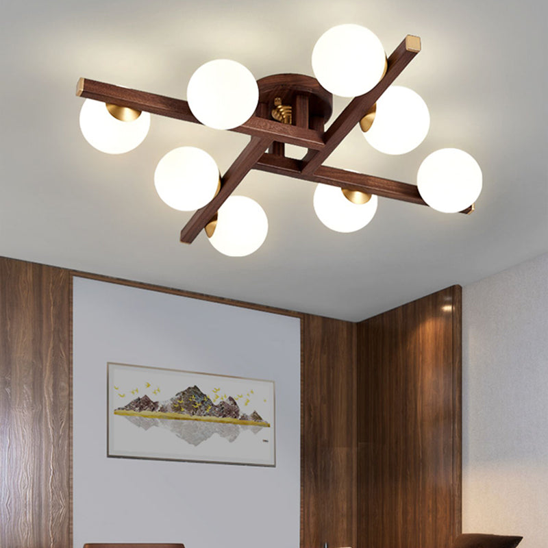 Modern Simple Ceiling Lamp Wooden Ball Shape Shade Ceiling Light for Living Room