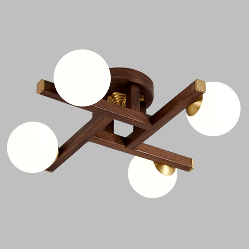 Modern Simple Ceiling Lamp Wooden Ball Shape Shade Ceiling Light for Living Room