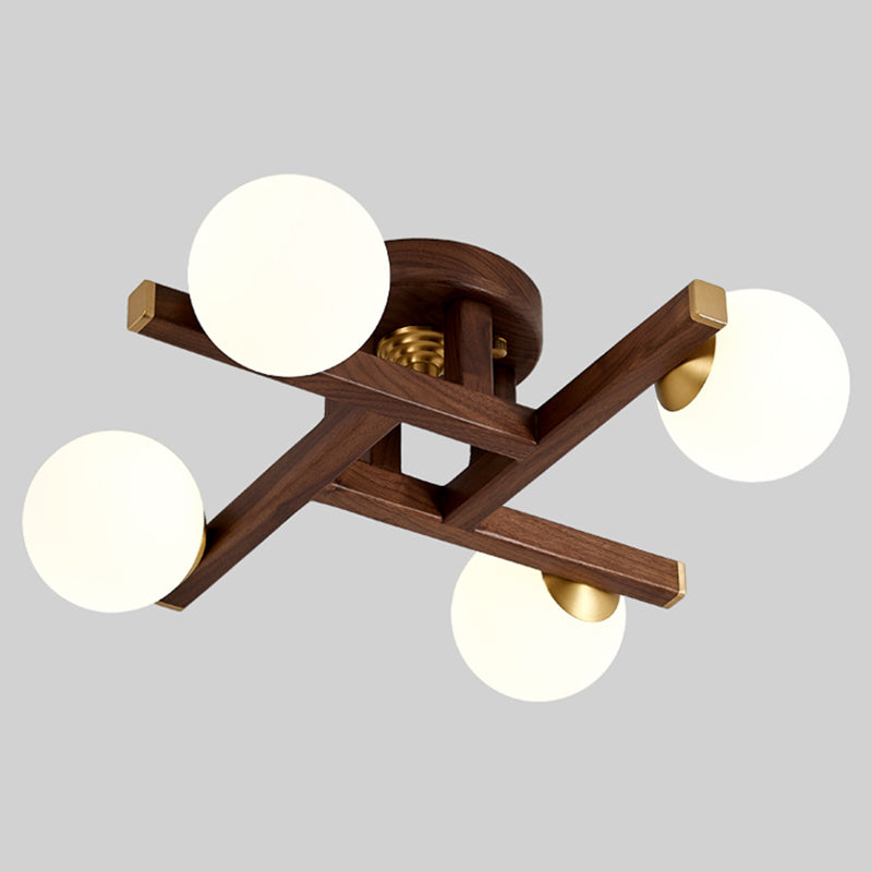 Modern Simple Ceiling Lamp Wooden Ball Shape Shade Ceiling Light for Living Room