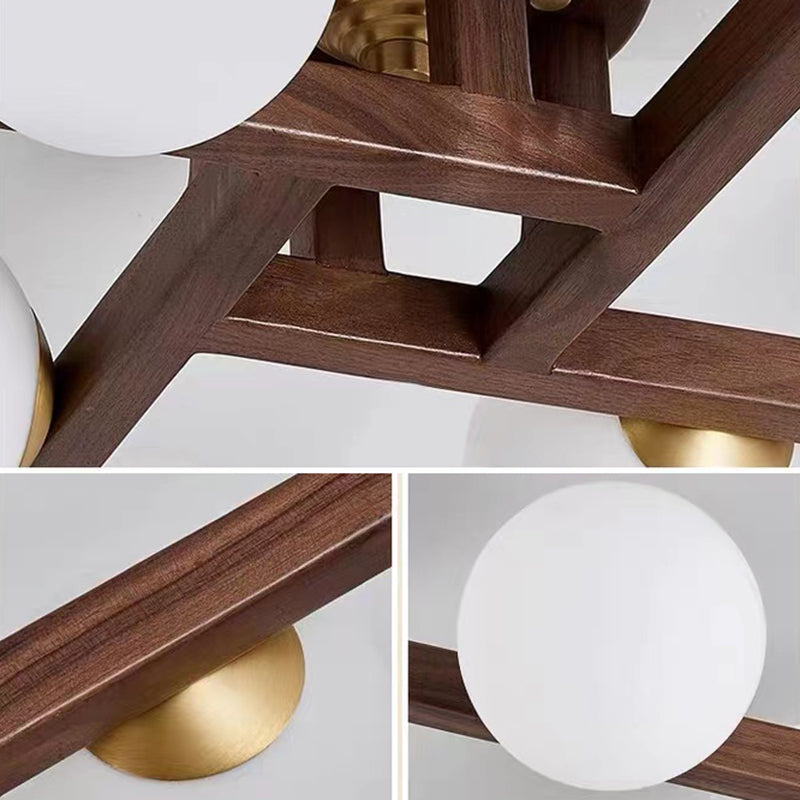 Modern Simple Ceiling Lamp Wooden Ball Shape Shade Ceiling Light for Living Room
