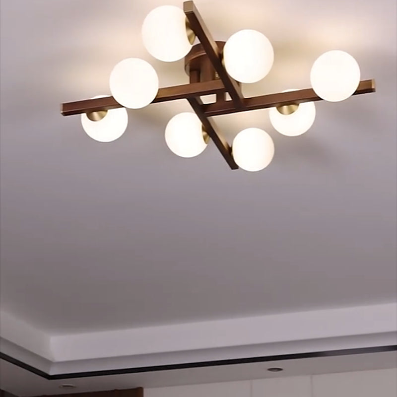 Modern Simple Ceiling Lamp Wooden Ball Shape Shade Ceiling Light for Living Room