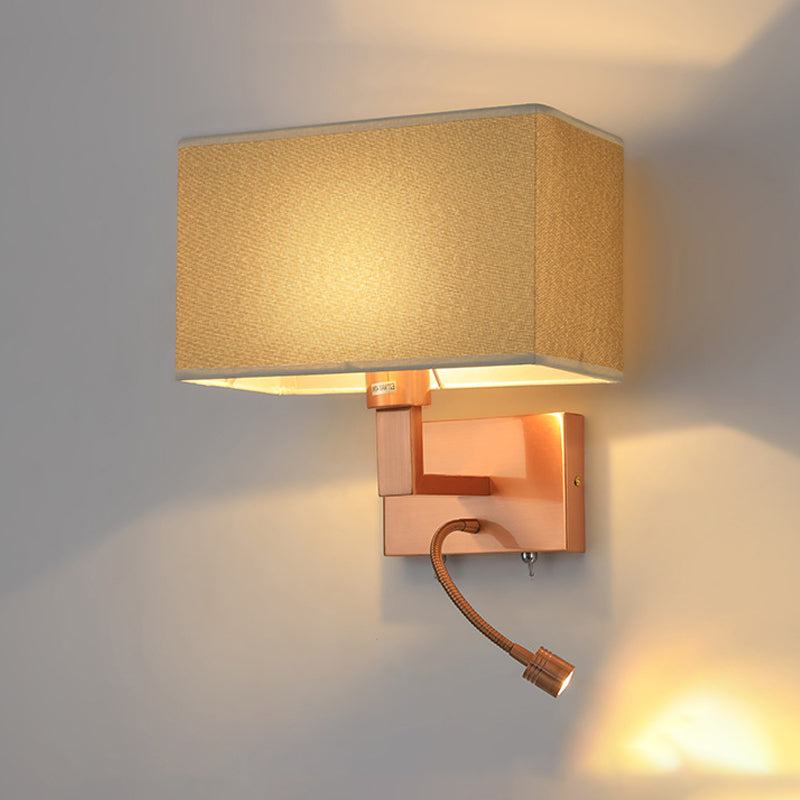 Rectangle Fabric Shade Wall Sconce in Pink Iron Wall Lighting Fixture