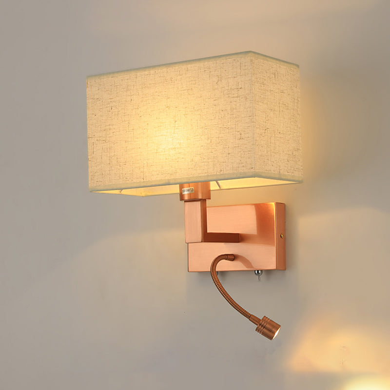 Rectangle Fabric Shade Wall Sconce in Pink Iron Wall Lighting Fixture