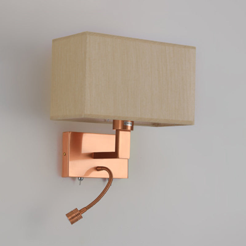 Rectangle Fabric Shade Wall Sconce in Pink Iron Wall Lighting Fixture