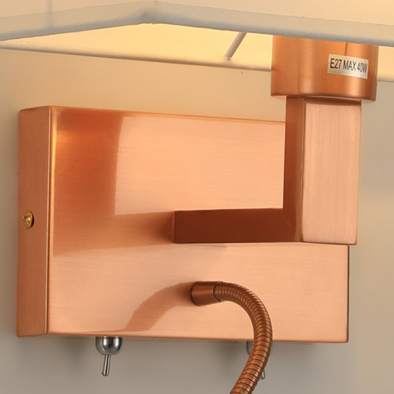 Rectangle Fabric Shade Wall Sconce in Pink Iron Wall Lighting Fixture