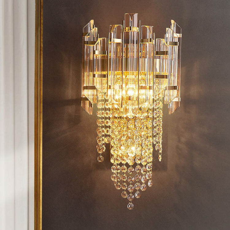 3-Light Modern Golden Wall Mounted Sconce Unique Crystal Wall Light for Bedroom
