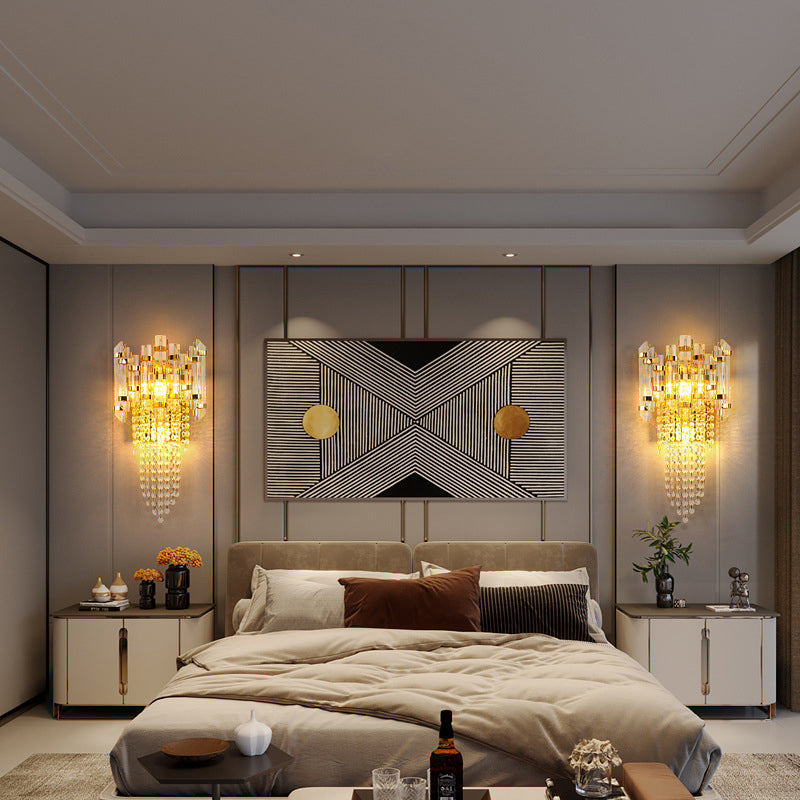 3-Light Modern Golden Wall Mounted Sconce Unique Crystal Wall Light for Bedroom