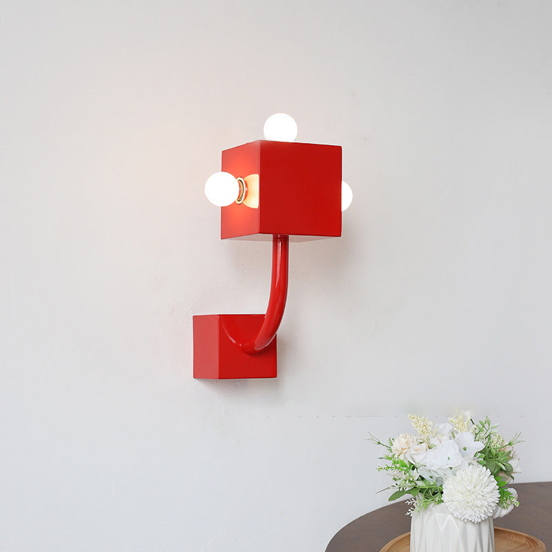 Modern Sconce Light Geometric Metal 3 Lights Wall Lamp in Red