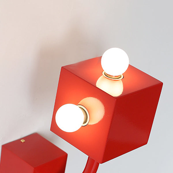 Modern Sconce Light Geometric Metal 3 Lights Wall Lamp in Red