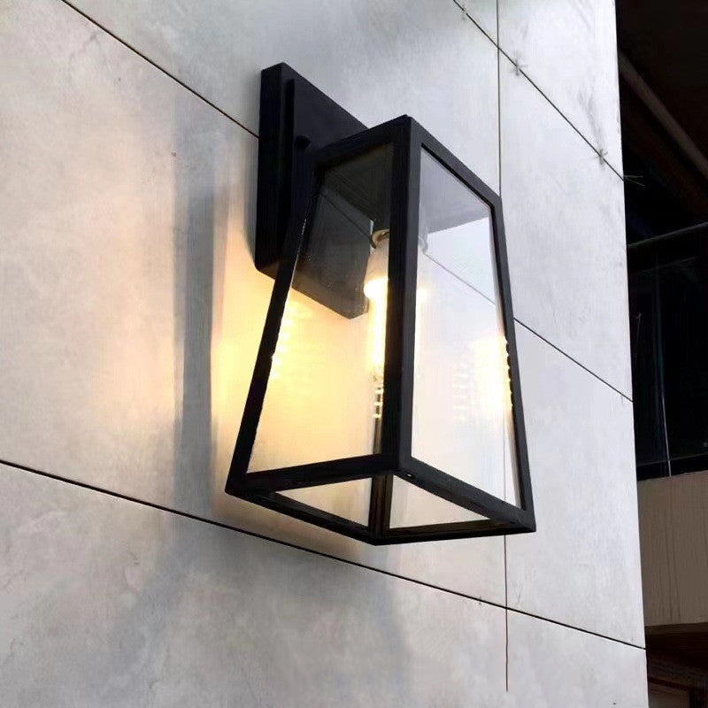 Industrial Metal Wall Sconce Geometric Shape Wall Light with Glass Shade for Courtyard