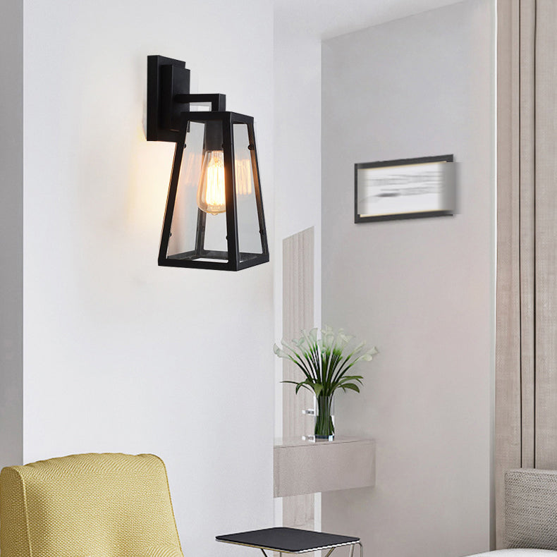 Industrial Metal Wall Sconce Geometric Shape Wall Light with Glass Shade for Courtyard