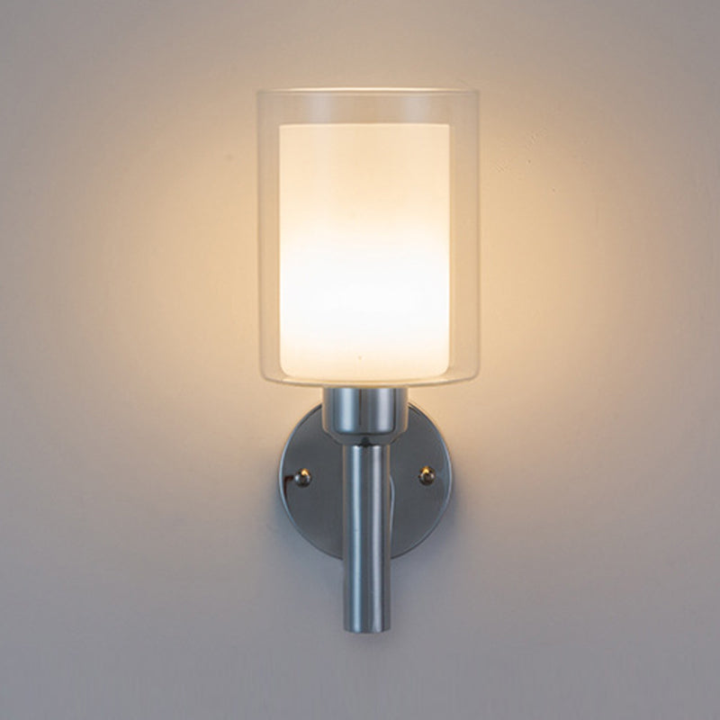 Modern Vanity Lighting Cylinder Wall Light Fixture with Glass for Bathroom
