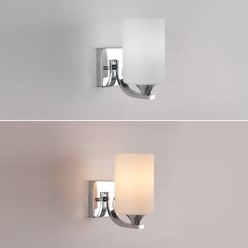 Modern Chrome Vanity Lighting Glass Shade Wall Light Fixture for Bathroom