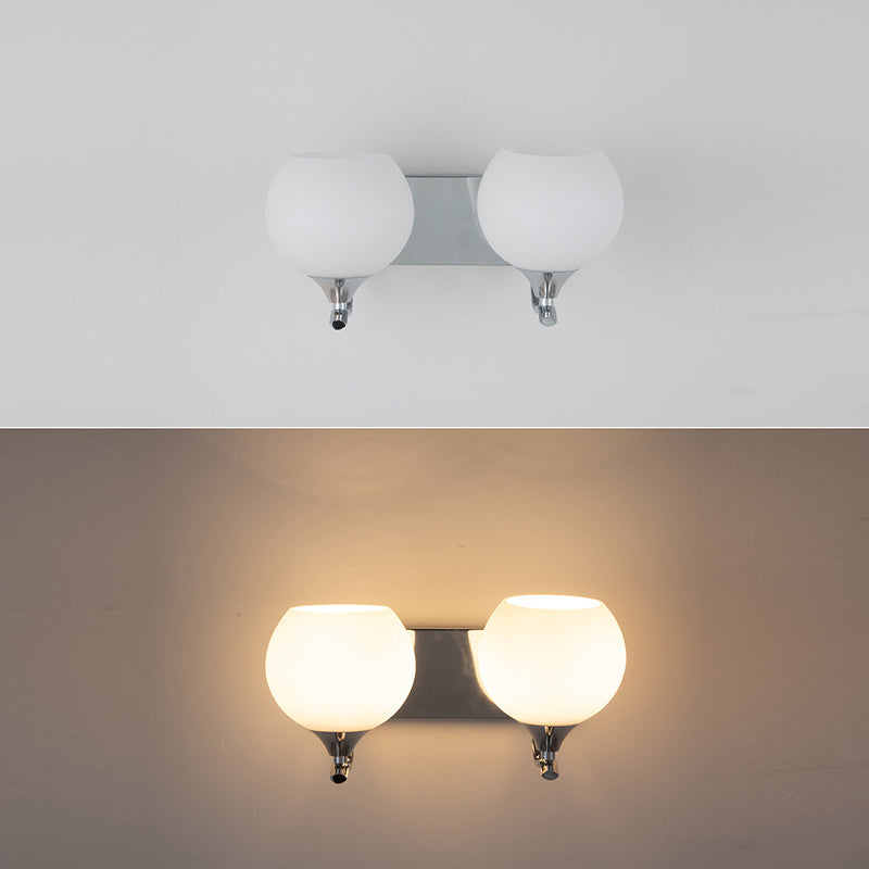 Modern Chrome Vanity Lighting Glass Shade Wall Light Fixture for Bathroom