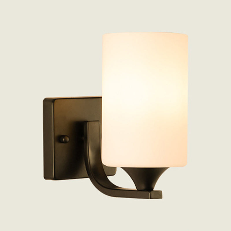 Modern Vanity Lighting Glass Shade Wall Light Fixture in Black for Bathroom