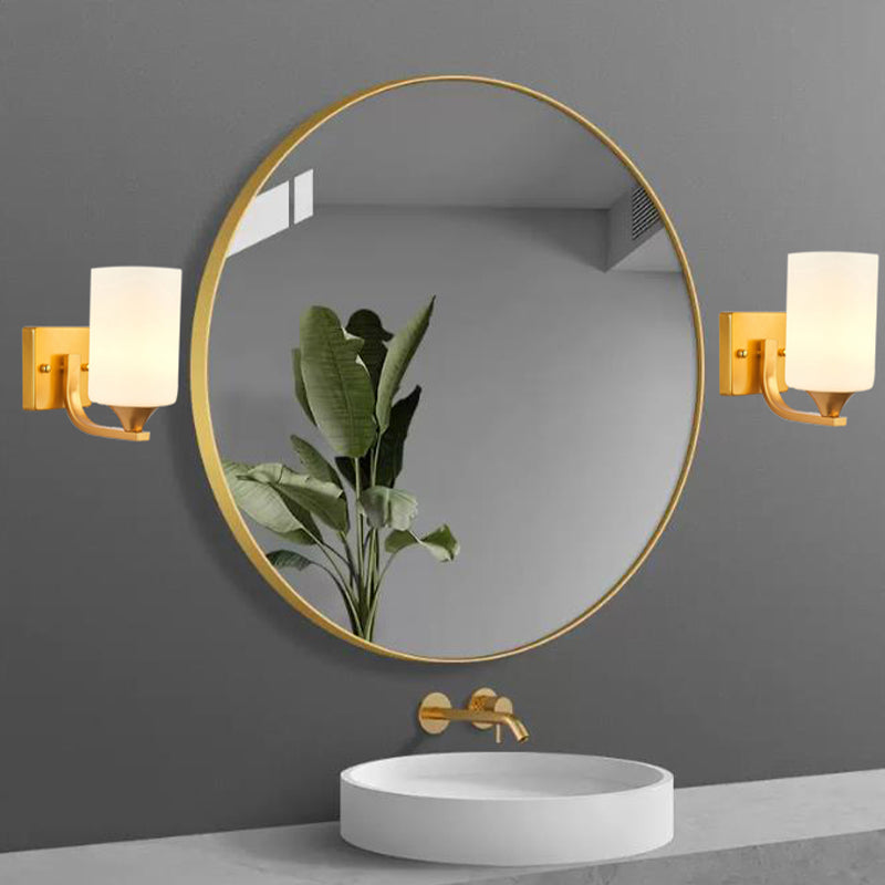 Modern Vanity Lighting Glass Shade Wall Light Fixture in Gold for Bathroom