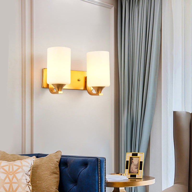 Modern Vanity Lighting Glass Shade Wall Light Fixture in Gold for Bathroom