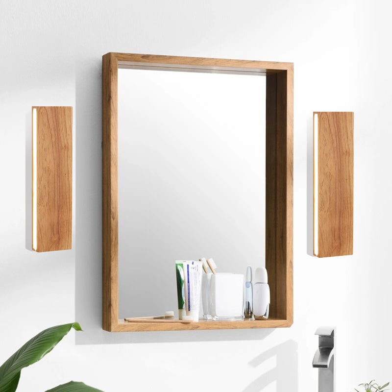 Contemporary Vanity Light Rectangle Wall Sconce with Wood for Bathroom