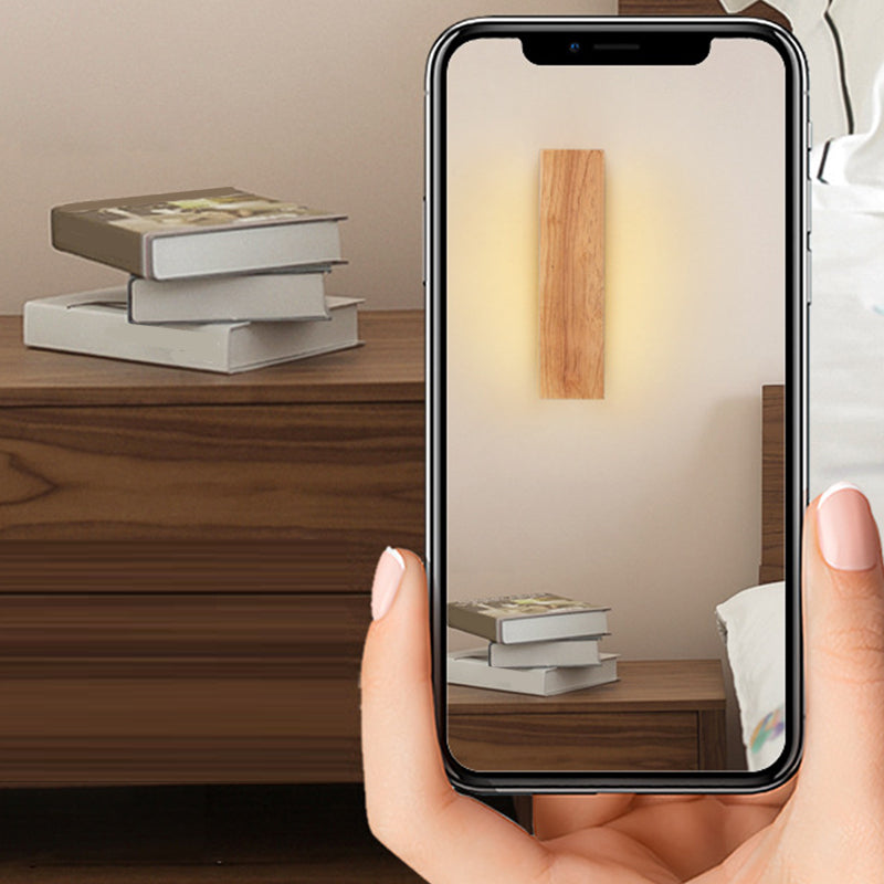 Contemporary Vanity Light Rectangle Wall Sconce with Wood for Bathroom