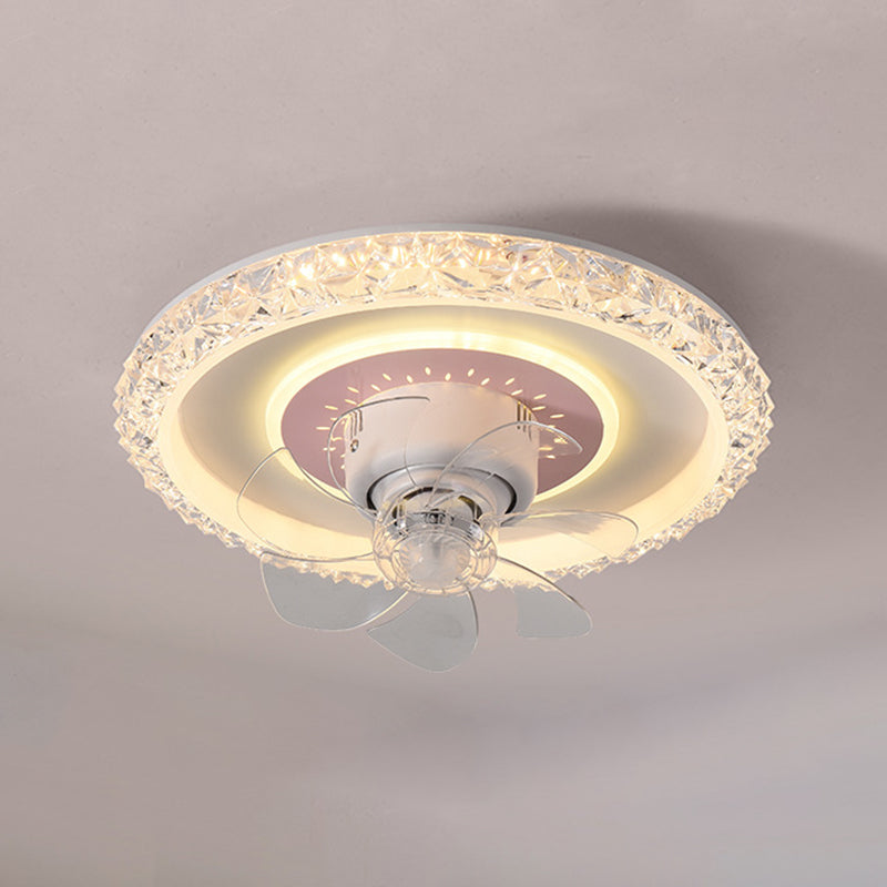 Modernism 7-Blade Ceiling Fan Polish Finish Metallic LED Fan with Light for Room