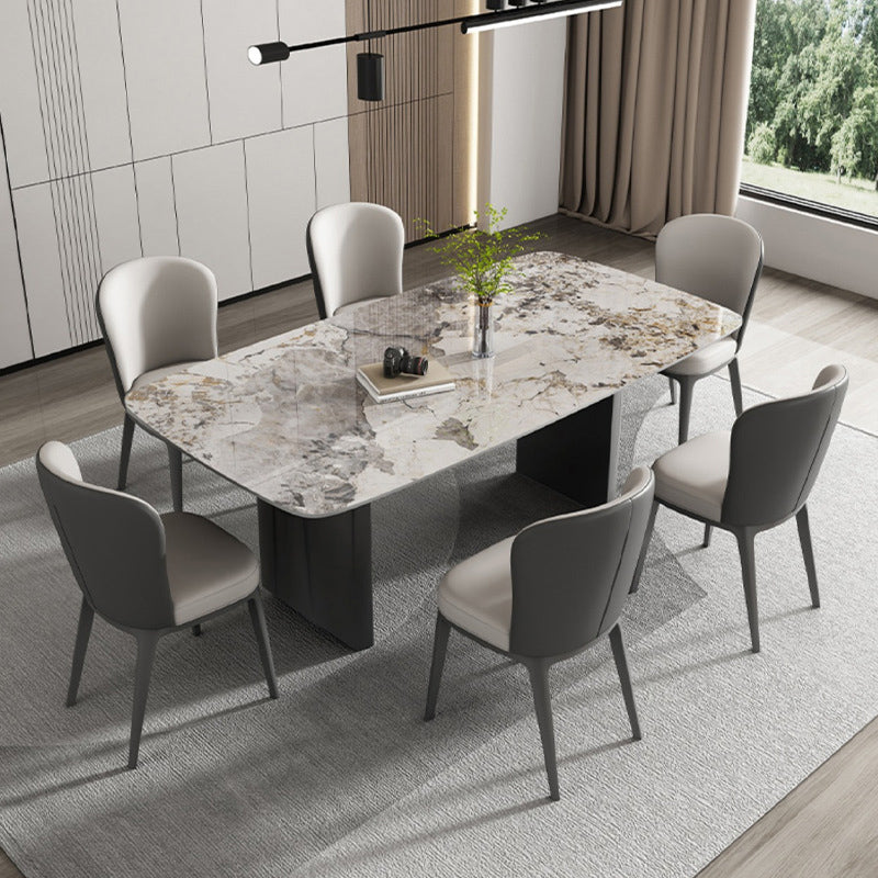 Stone Top Modern Dining Table Set 1/2/5/7 Pieces Dining Set with Leather Chairs
