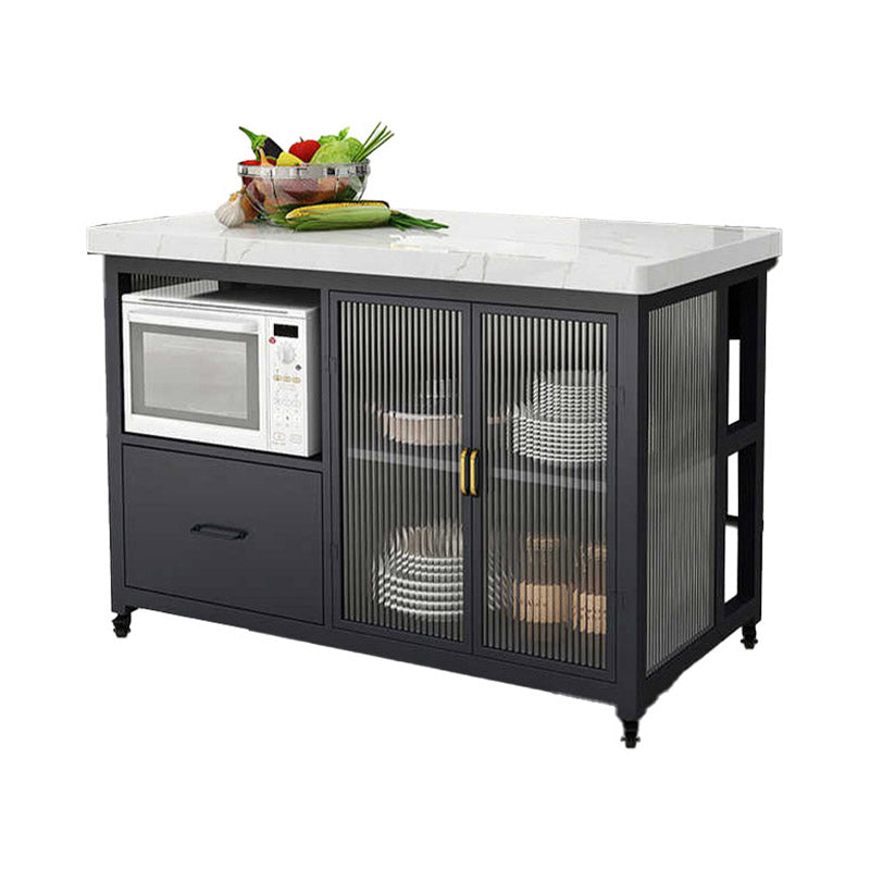 Kitchen Island Table Dining Room Modern Prep Table with Storage Cabinet
