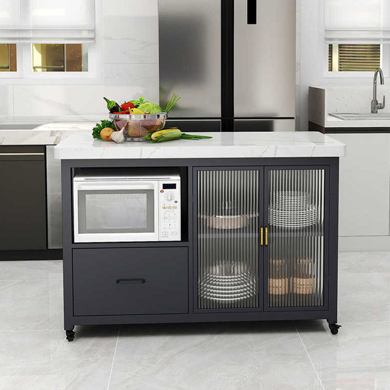 Kitchen Island Table Dining Room Modern Prep Table with Storage Cabinet