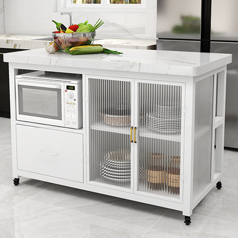 Kitchen Island Table Dining Room Modern Prep Table with Storage Cabinet