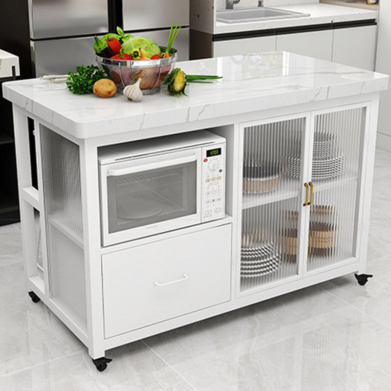 Kitchen Island Table Dining Room Modern Prep Table with Storage Cabinet