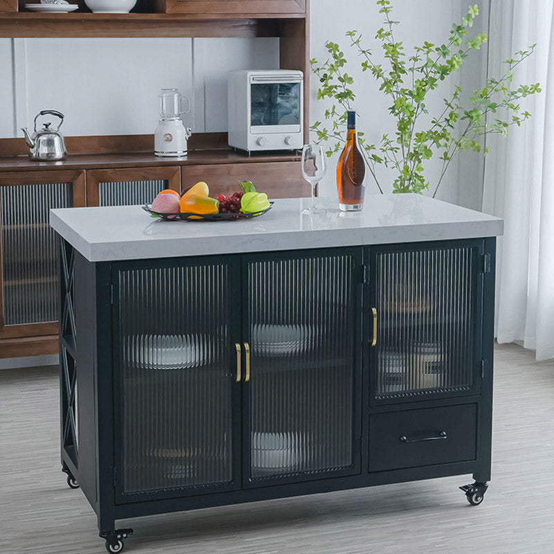 Kitchen Island Table Dining Room Prep Table with Storage Cabinet