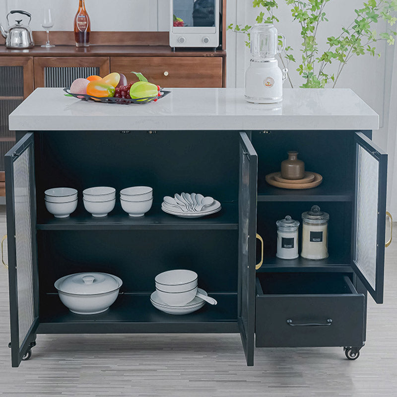 Kitchen Island Table Dining Room Prep Table with Storage Cabinet