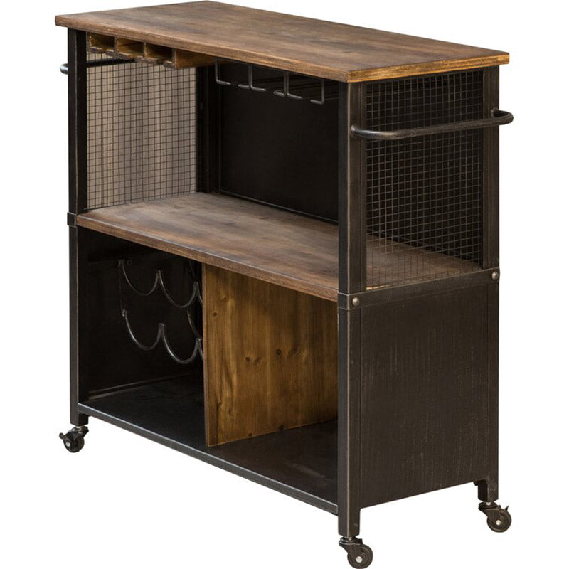 Modern Open Storage Kitchen Trolley Rolling Prep Table with Wine Storage