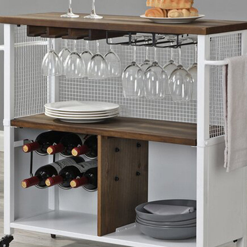 Modern Open Storage Kitchen Trolley Rolling Prep Table with Wine Storage