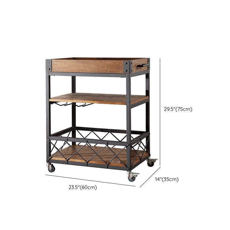 Modern Open Storage Kitchen Trolley Pine Wood Rolling Prep Table