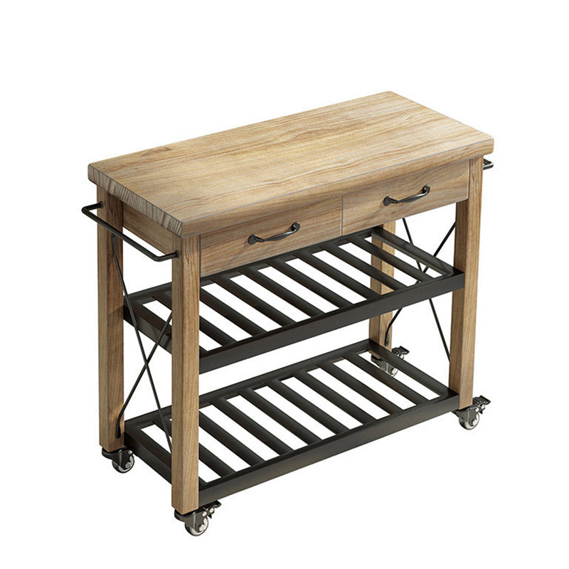 Modern Open Storage Kitchen Trolley Rolling Pine Wood Prep Table
