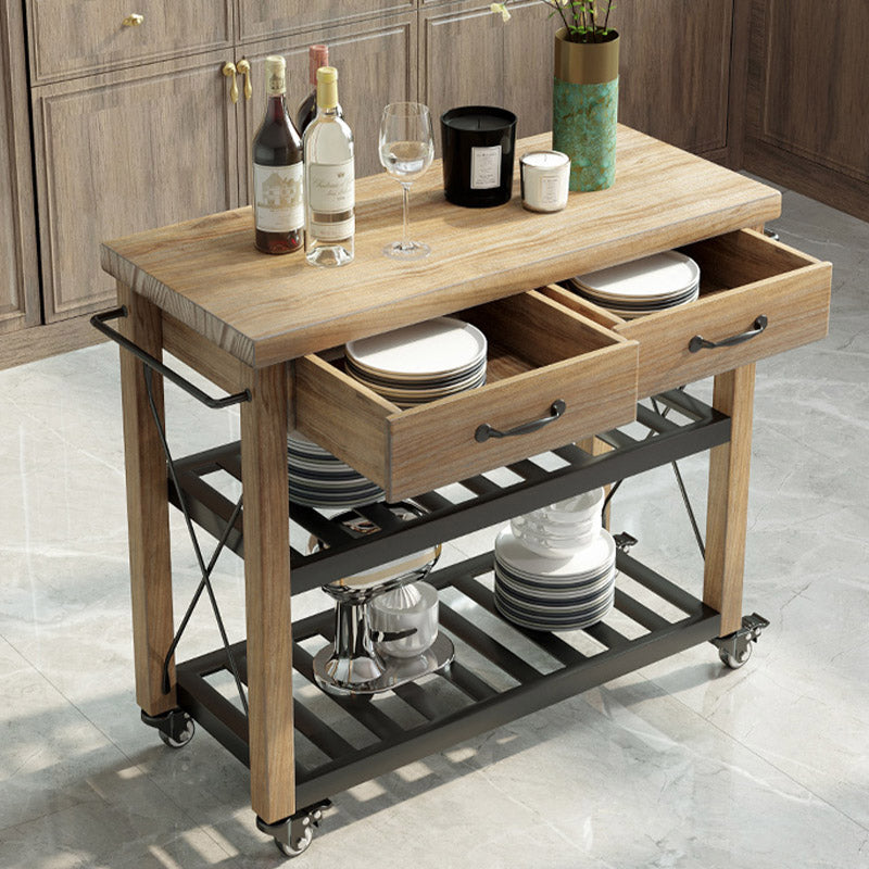 Modern Open Storage Kitchen Trolley Rolling Pine Wood Prep Table