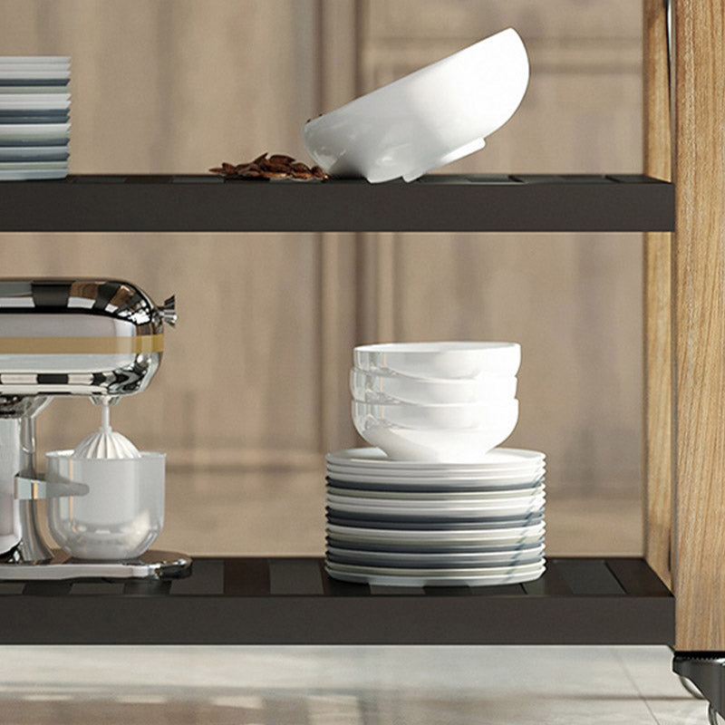Modern Open Storage Kitchen Trolley Rolling Pine Wood Prep Table